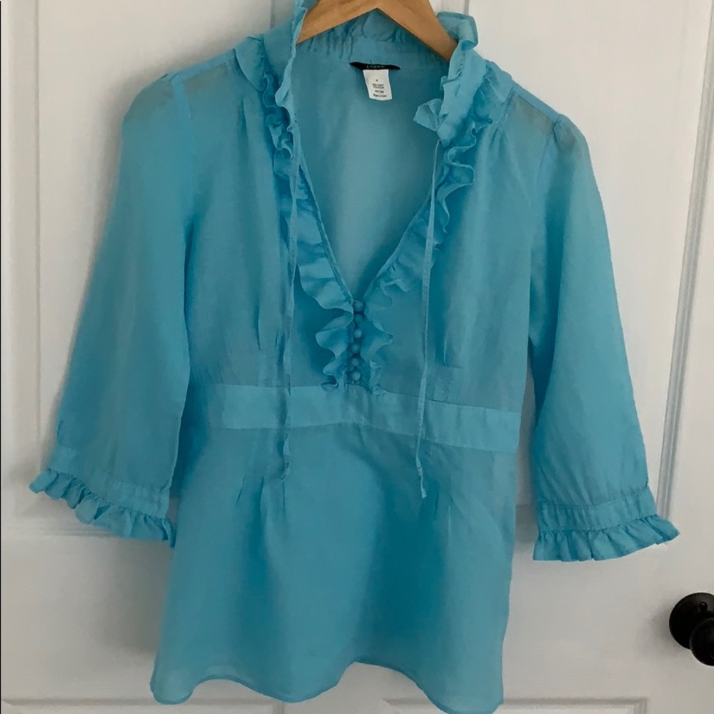 J. Crew Light Blue Ruffle Blouse - Picture 2 of 5
